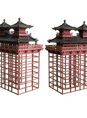 钰书房新品中式造景盆景国风建筑模型鱼缸水陆缸用摆件双子楼古建