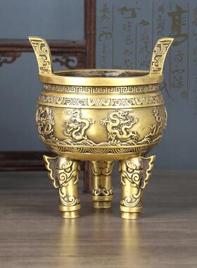 定风阁纯铜九龙鼎香炉装饰三足铜鼎引财宝家用佛香炉佛堂用品