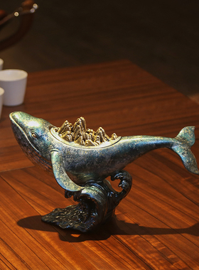 铜欣祥《鲸山》彩铜摆件创意家居装饰品客厅酒柜玄关办公室铜摆件