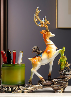 一鹿路高升笔筒装饰摆件送领导老师学生办公室书桌收纳高档礼物