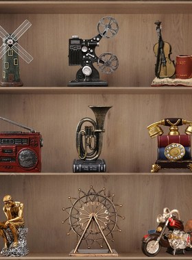 复古电话机留声机摆件美式客厅酒柜柜子装饰品书柜书架工艺品摆设