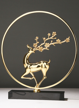 新中式轻奢铜鹿招财鹿福鹿摆件客厅屏风玄关酒柜乔迁送礼装饰摆设