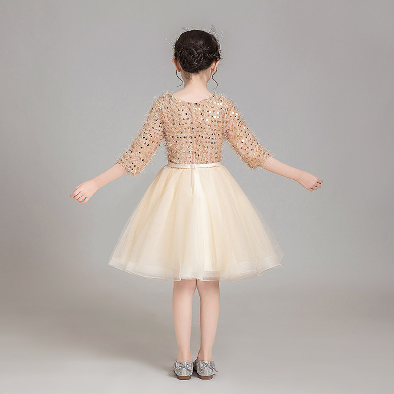 女童香槟色礼服公主裙蓬蓬纱生日小花童婚纱主持人儿童演出服表演,淘宝优惠券,粉丝福利购,淘宝优惠卷
