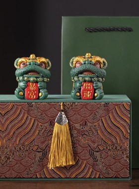 新中式可爱舞狮一对暴富开运店铺桌面装饰品创意百财大卖开业礼品