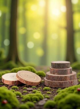 苔藓微景观造景装饰品原木头木桩木片小摆件托盘拍摄道具桌面摆件