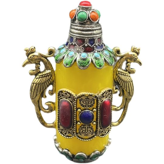 鼻烟壶民间特色工艺礼品纯铜古玩内画老式鼻烟壶双龙客厅装饰摆件