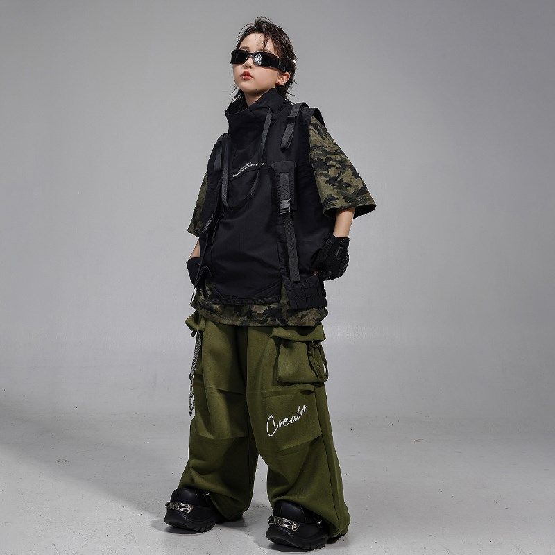 儿童街舞演出服男女童潮酷马甲童嘻哈hiphop架子鼓服装团体舞套装,淘宝优惠券,粉丝福利购,淘宝优惠卷