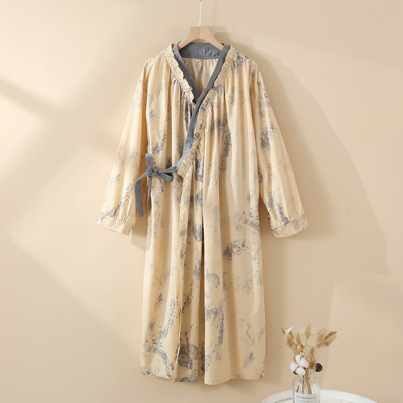 复古风新中式文艺风纯棉纱布睡裙女秋冬季全棉家居服2024年新款,淘宝优惠券,粉丝福利购,淘宝优惠卷