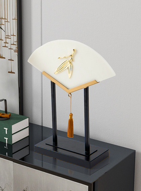 新中式扇形家居饰品禅意办公室玄关博古架高档软装样品屋展示中心