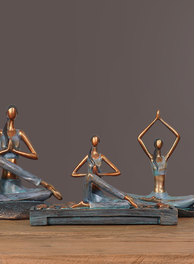 新中式禅意瑜伽美女人物摆件茶楼瑜伽馆软装饰品电视柜酒柜工艺品