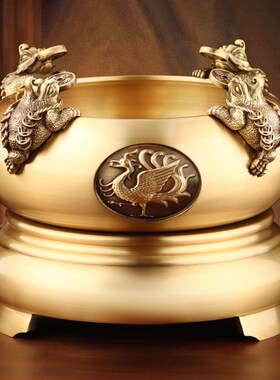 纯铜全铜聚宝盆摆件招财s聚财客厅办公室前台装饰店铺开业乔迁送