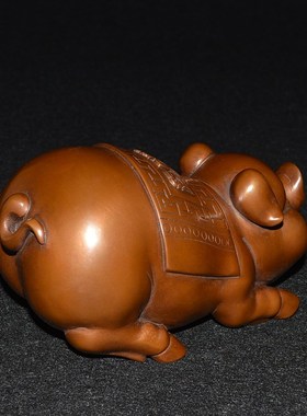 纯紫铜实心十二h生肖招发财猪摆件办公室书桌客厅博物架装饰工艺