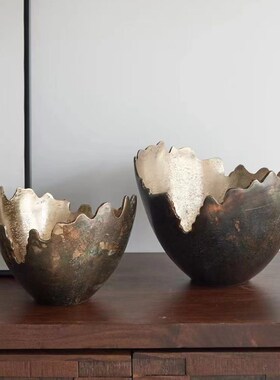 现代轻奢椭圆形碎边装饰品托盘样板房餐厅创意家S居餐桌水果盘摆