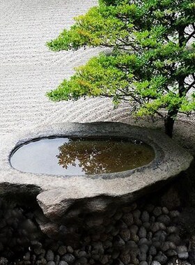 日式流水石钵石雕水池钵石槽户外鹅卵石水槽鱼缸装饰庭院景观摆件
