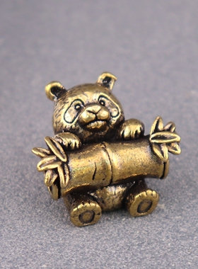 纯黄铜大竹筒熊猫国宝熊猫复古文创礼物装饰桌面茶宠工艺品铜摆件