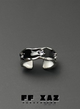 FF假朋友丨黯系列黑色水钻小众设计高级戒指男女开口调节情侣对戒