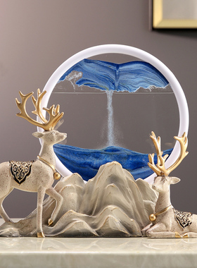 山景招财鹿流沙画沙漏摆件高档家居客厅酒柜电视柜办公室桌装饰品