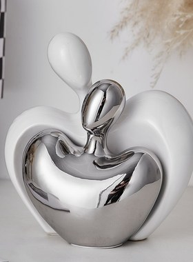 艺术陶瓷情侣人物摆件酒店网红民宿前H台接待台装饰软装高级感小