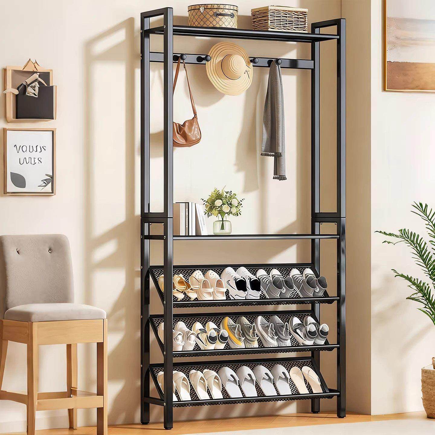 简易鞋架挂衣架一体入户小窄门口超薄宿舍衣服置物衣帽架室内鞋柜,淘宝优惠券,粉丝福利购,淘宝优惠卷