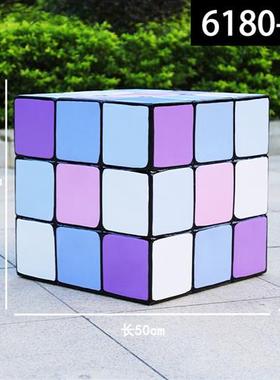 玻璃钢几何魔方雕塑幼儿园游戏城影院电竞彩色三角积木装饰品摆件