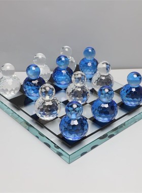 北欧水晶棋盘摆件样板房样品屋展示中心卧室书房客厅桌面玄关软装
