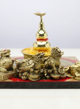 纯铜寓意聚財阵龙龟吉象麒麟葫芦貔貅罗盘聚宝盆客厅招財祝福