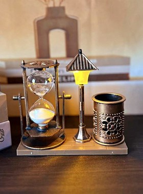 水晶球沙漏笔筒小夜灯复古创意摆件计时器客厅家居房间桌面装饰品