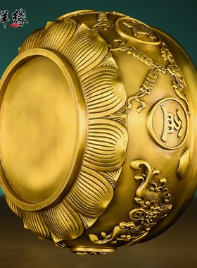 聚宝盆摆件招财聚财纯黄铜家用客厅酒柜办公室开业乔迁礼品特大号