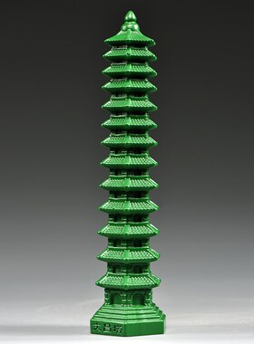 绿色木雕刻层文昌塔摆件木头文昌塔十三层家居客厅办公室装饰品