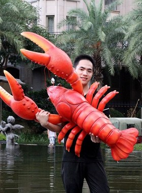 户外彷真发光小龙虾模型门头招牌螃蟹雕塑广告牌灯箱海鲜餐厅装饰