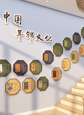 幼儿园环创中国传统文化年锦主题墙面贴装饰材料成品美术画室布置