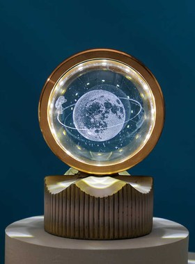 发光简约水晶球小夜灯桌面摆件卧室装饰品M生日礼物女生高级感小