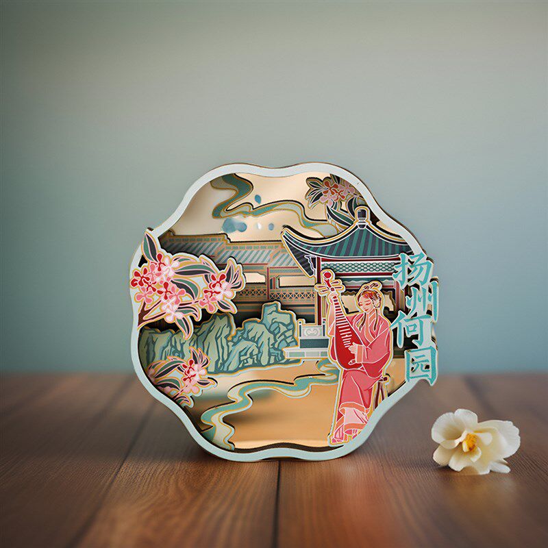 扬州冰箱贴木质立体流沙文创扇子瘦西湖大运河博物馆旅游纪念品