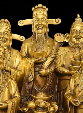 纯铜五路财神爷摆件家用佛像供z奉招财聚宝盆财神财位黄铜摆设大