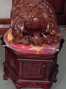 寺院法器龙雕大木鱼铜磬配木锤棉垫子木架手工雕刻无心材草花梨