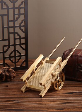 仿古人力推车模型桌面q置物架可拆卸搬砖大板车满载而归工艺品