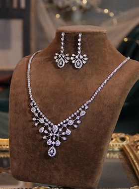 新娘婚纱礼服项链耳环配饰锆石饰品韩式简约结婚首饰高级感首饰