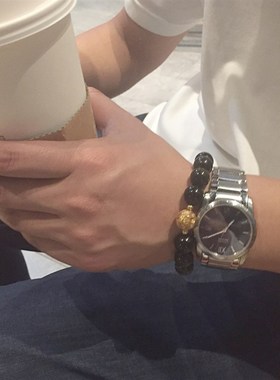 相吸纯银情侣手錬一对可刻字 金曜石 生日纪念礼物 送男友女友