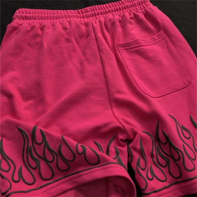玫红色短裤男2024新款美式重磅毛圈运动裤夏季红色篮球宽松休闲裤,淘宝优惠券,粉丝福利购,淘宝优惠卷