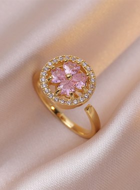 戒指女微镶旋转锆石气质气质冷淡韩百搭满钻圆形几何戒指饰品时尚