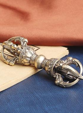 纯黄铜五股金刚降魔杵桌面摆件西藏宗教法器手把件工艺品文玩收藏