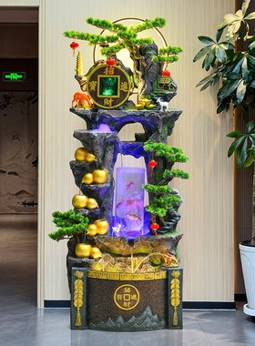 客厅喷泉中式创意流水摆件招财水景办I公室鱼缸阳台庭院假山装饰