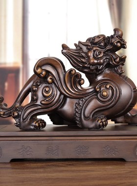 实木雕招财貔貅摆件一对手工艺品家D居开业送礼品客厅商铺装饰聚