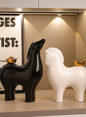 马上有钱家居客厅玄关酒柜装饰品摆件轻奢高档办公室桌陶瓷工艺品