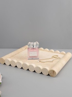 现代简约轻奢几何洞石托盘摆件客厅卧室玄关电视柜样板房家居饰品