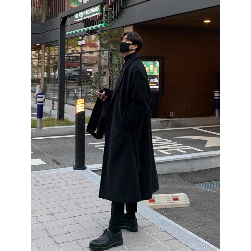 冬季新款顺毛呢子大衣男长款过膝韩版宽松帅气毛呢外套男英伦风衣,淘宝优惠券,粉丝福利购,淘宝优惠卷