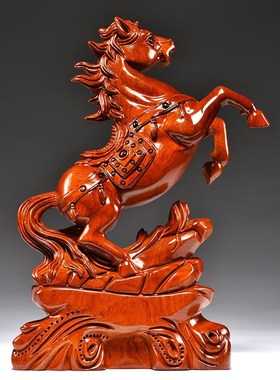 花梨实木质马到成功摆件十二生肖B木雕家居装饰摆设开业工艺送礼