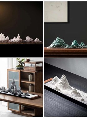 新中式客厅电视柜茶几玄关书房博古架茶室陶瓷假山枯山石装饰摆件