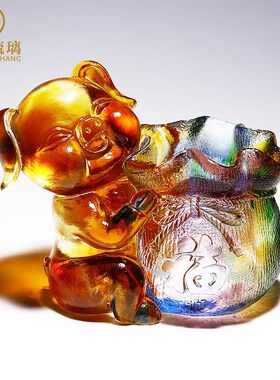 十二生肖琉璃笔筒办公室水u晶装饰小摆件鼠牛虎兔龙蛇马羊猴鸡狗