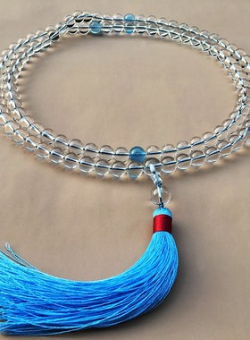 天然白水晶手链女半间堂108颗佛珠手串男车挂水晶项链潮手持念珠